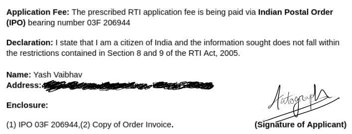 RTI Letter Declaration